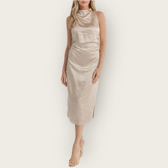 NWT | LUSH | Mock Neck Satin Midi Dress | Irish Cream | Large - Picture 1 of 14